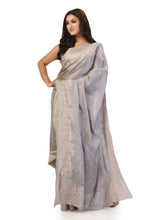 Kavvya Gray Soft & Lightweight Tussar Silk Saree With White Resham Work,Scallap Border Body Butty. - KAVVYA